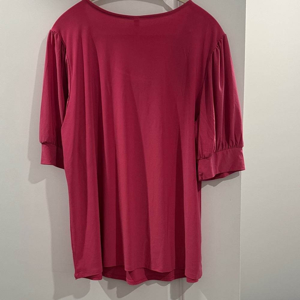 NY Collection Raspberry V-Neck Puff Sleeve Blouse - Picture 4 of 4
